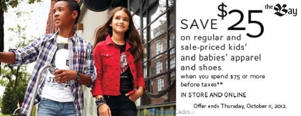 $25 off Babies and Kids gear at The Bay