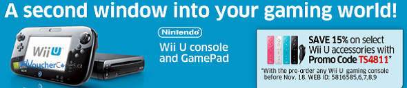 15% off Select Accessories when you pre-order a Wii U